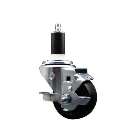Service Caster 3'' SS Hard Rubber Swivel 1-3/8'' Expanding Stem Caster with Brake SCC-SSEX20S314-HRS-TLB-138